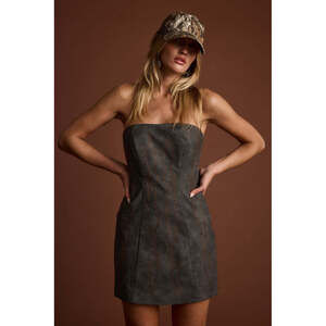 12th Tribe Smokeshow Embroidered Vegan Leather Strapless Mini Dress Size SS